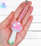 Crochet pink toadstool, mushroom decoration, bag charm. Toadstool keyring. - Image 4