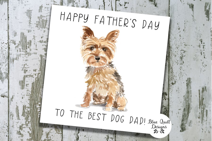 Yorkshire Terrier Watercolour Print Personalised Fathers Day Card