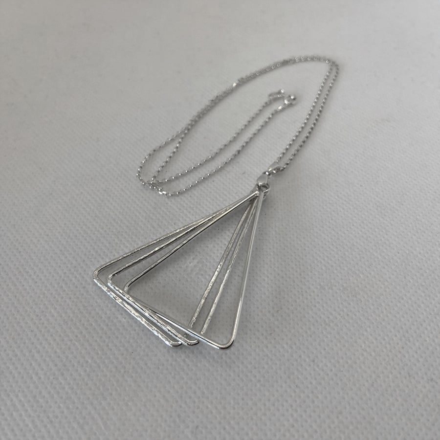 Large Triangles Pendant, Silver Triangles Necklace, Gift Necklace