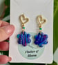 Bloomburst - Marbled flower & gold heart drop dangling earrings 