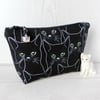 Black cats make up bag, zipped pouch, cosmetic bag