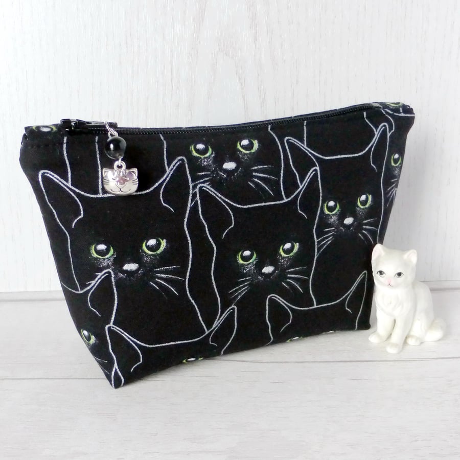 Black cats make up bag, zipped pouch, cosmetic bag