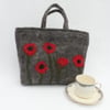 Felted Handbag - "Grey with poppies" - SALE