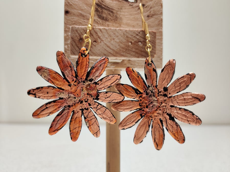 Gold sunflower polymer clay earrings