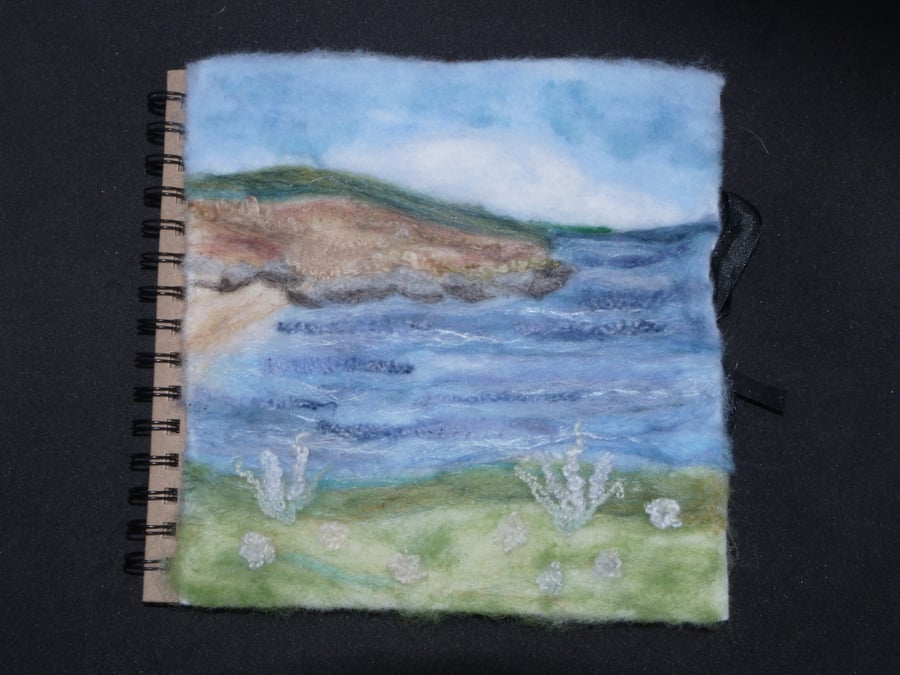 8 x 8 inch kraft spiral bound scrapbook with needle felted coastal cover