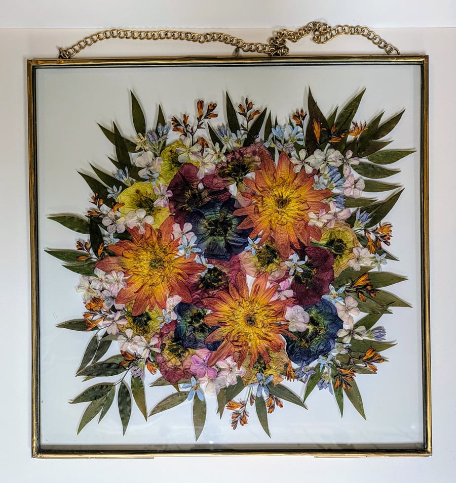Wedding bouquet preservation. Brass floating frame.