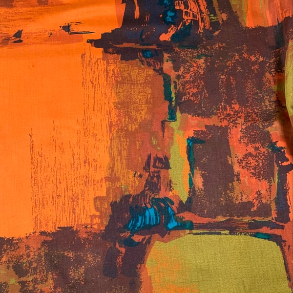 Dramatic Midcentury Abstract Orange ROMANY Vintage Fabric Lampshade option