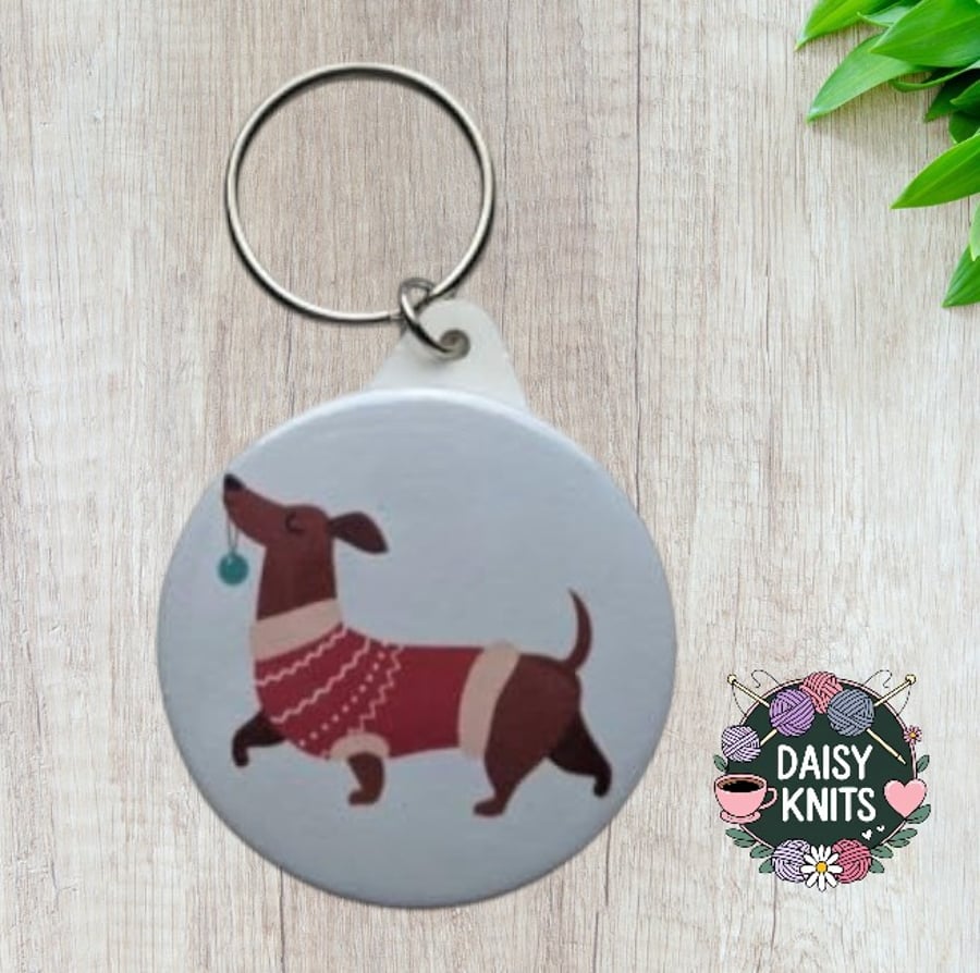 Dachshund in a Christmas Jumper Keyring