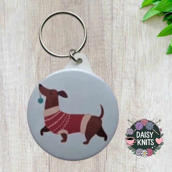 Dachshund in a Christmas Jumper Keyring