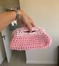 Handmade pink and white crochet clutch bag 