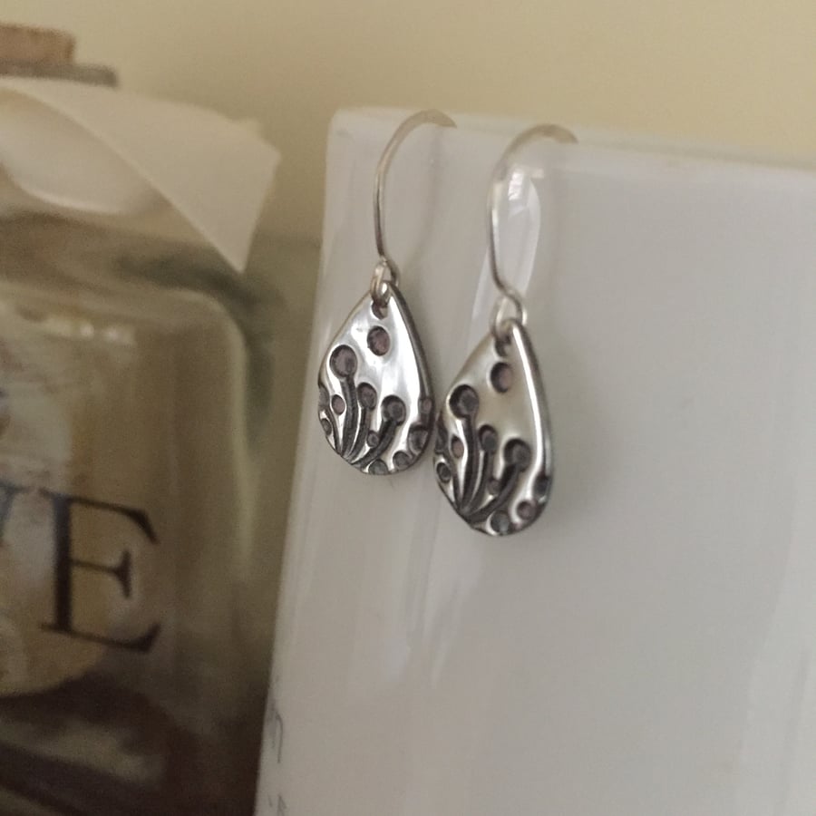 Silver Dandelion drop earrings