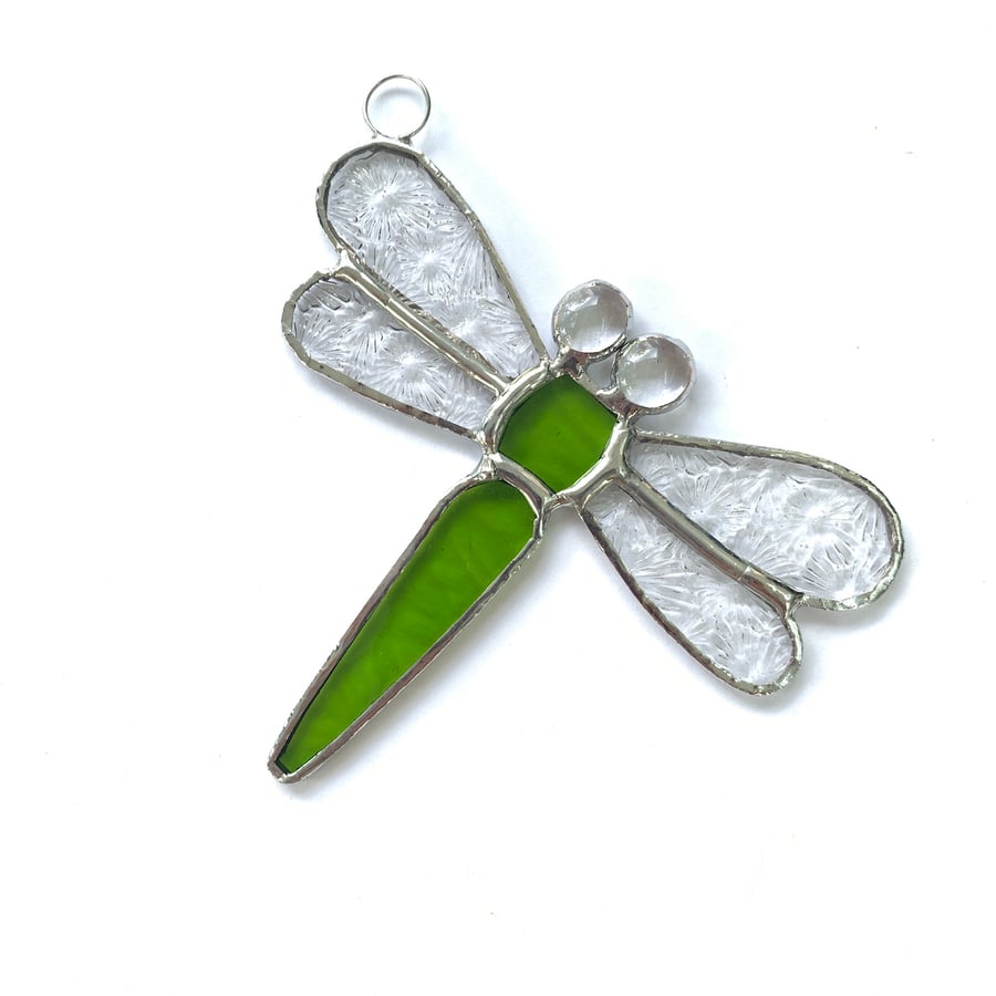Stained Glass Small Dragonfly Suncatcher - Handmade Decoration - Lime