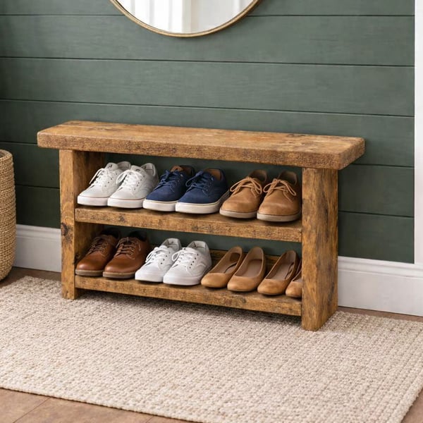 Reclaimed Timber Shoe Rack - Handmade Rustic Hallway Storage Unit - Solid Wood