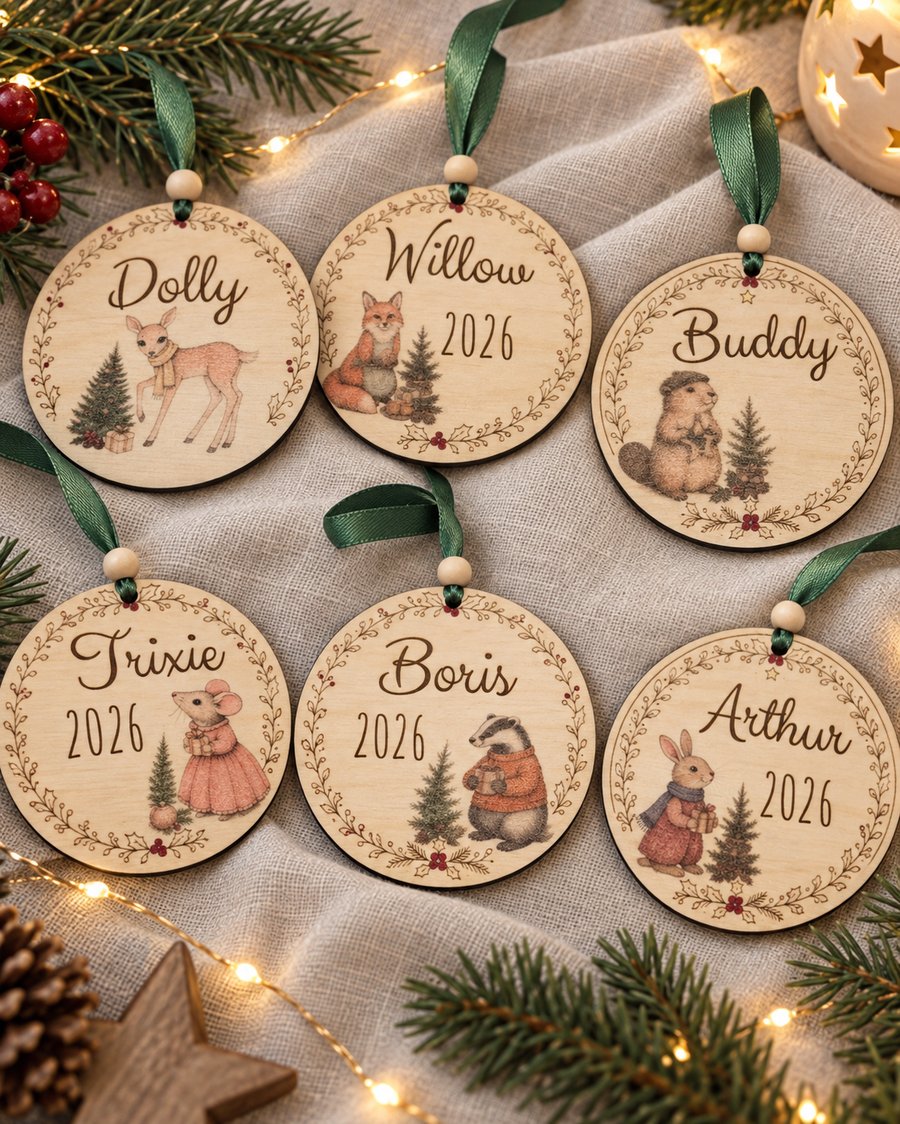 Personalised Family Christmas Bauble,Woodland Christmas Decoration