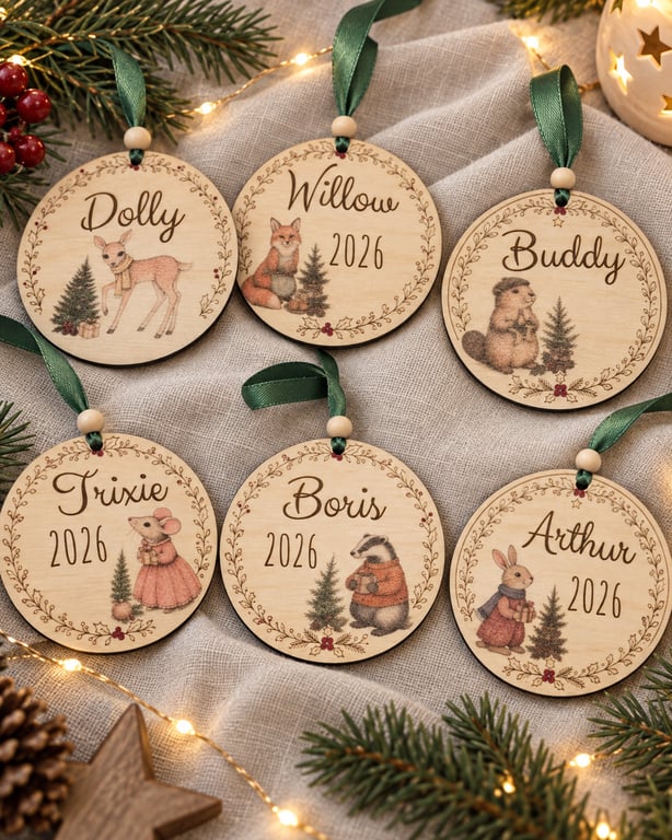 Personalised Family Christmas Bauble,Woodland Christmas Decoration