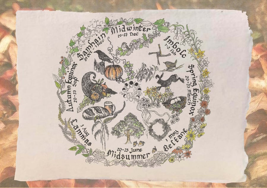 Season Wheel - Folklore - hand finished with watercolour