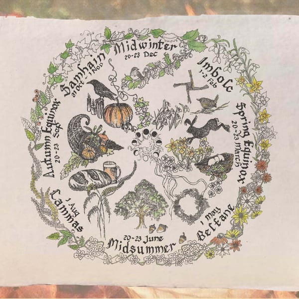 Season Wheel - Folklore - hand finished with watercolour