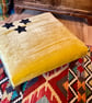 Yellow Crushed Velvet Sequin Stars Footstool Coffee Table New - Image 2