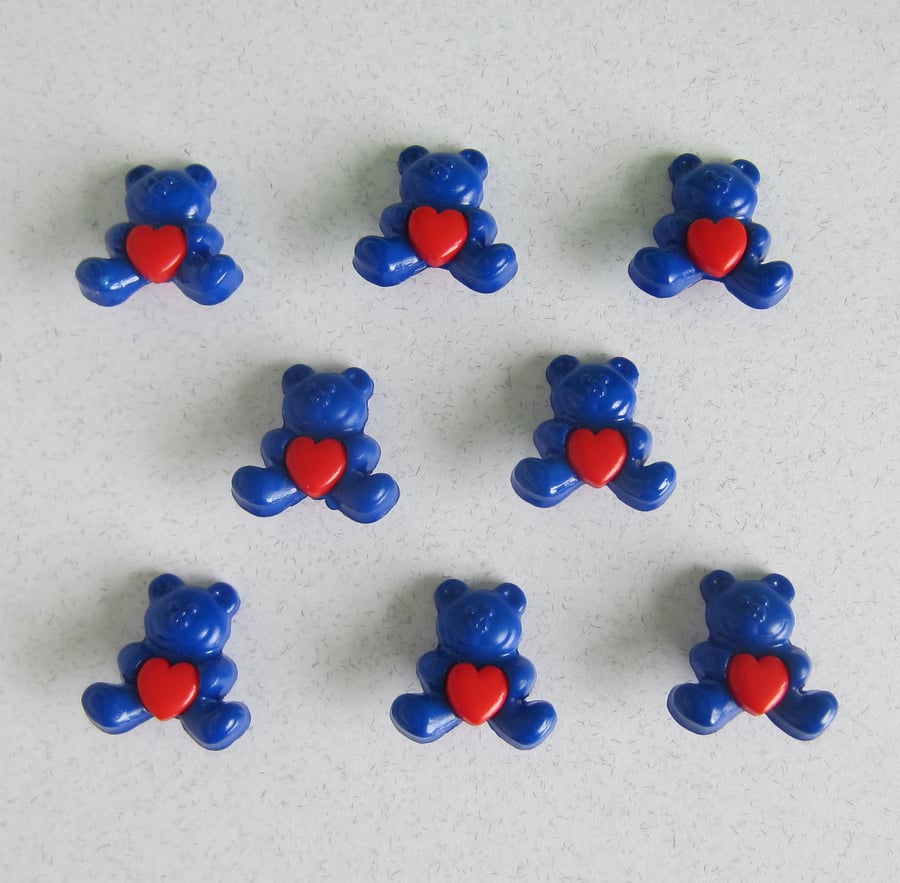 8 Blue Bear and Red Heart Buttons