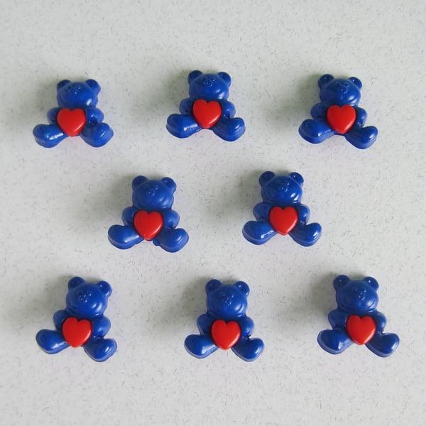 8 Blue Bear and Red Heart Buttons