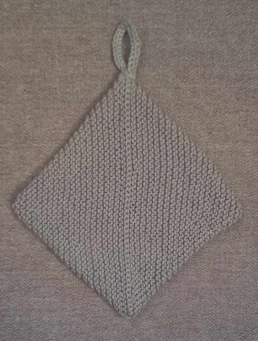 Hand knitted 100% cotton hot pot holder in grey