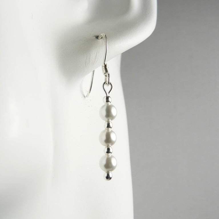 Shell pearl drop earrings, sterling silver, 4mm, 3 colour options