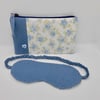 CLEARANCE Make up purse blue floral with matching sleep mask eye mask