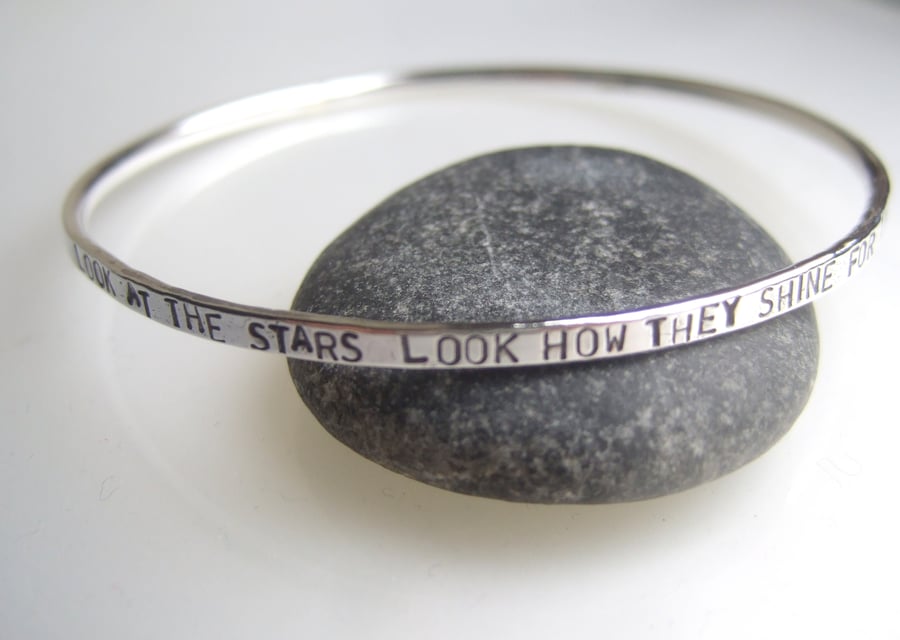 STERLING SILVER Handmade Lyric Bangle, Handmade Urban Jewellery