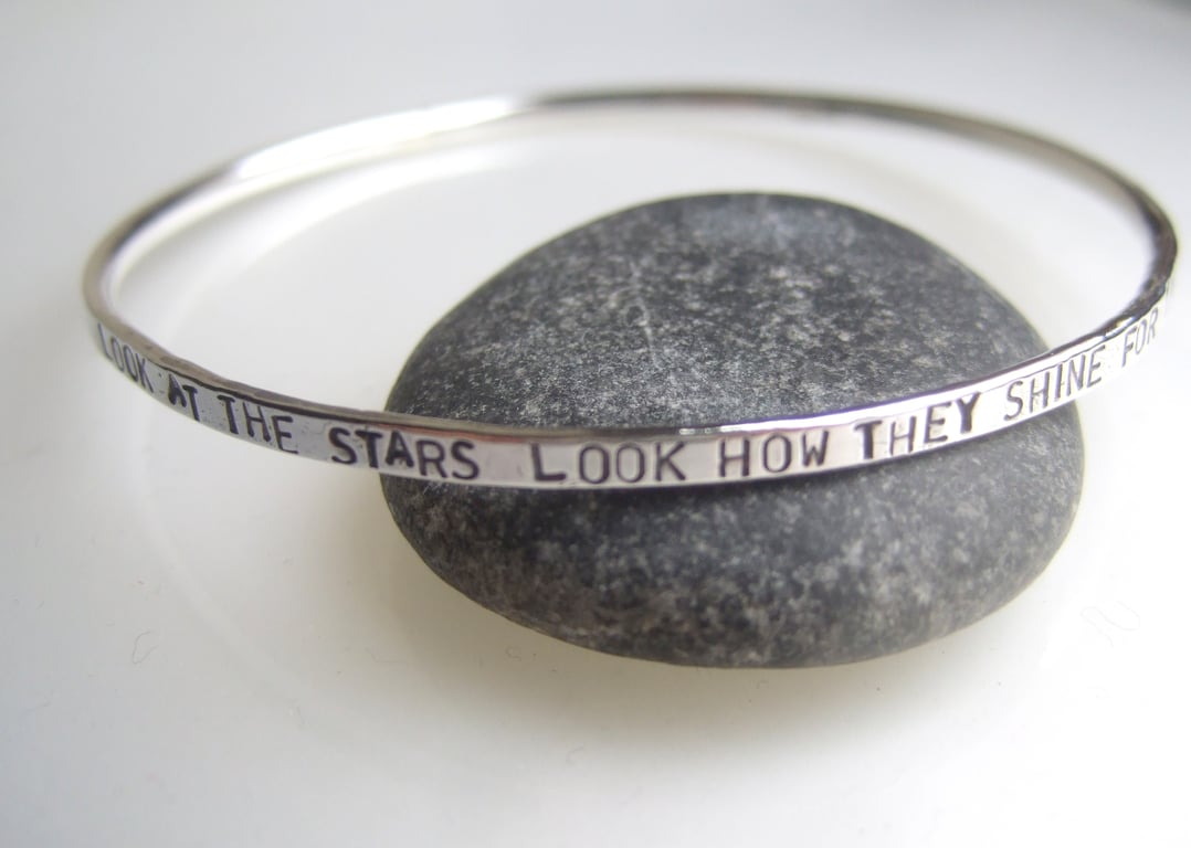 STERLING SILVER Handmade Lyric Bangle, Handmade Urban Jewellery