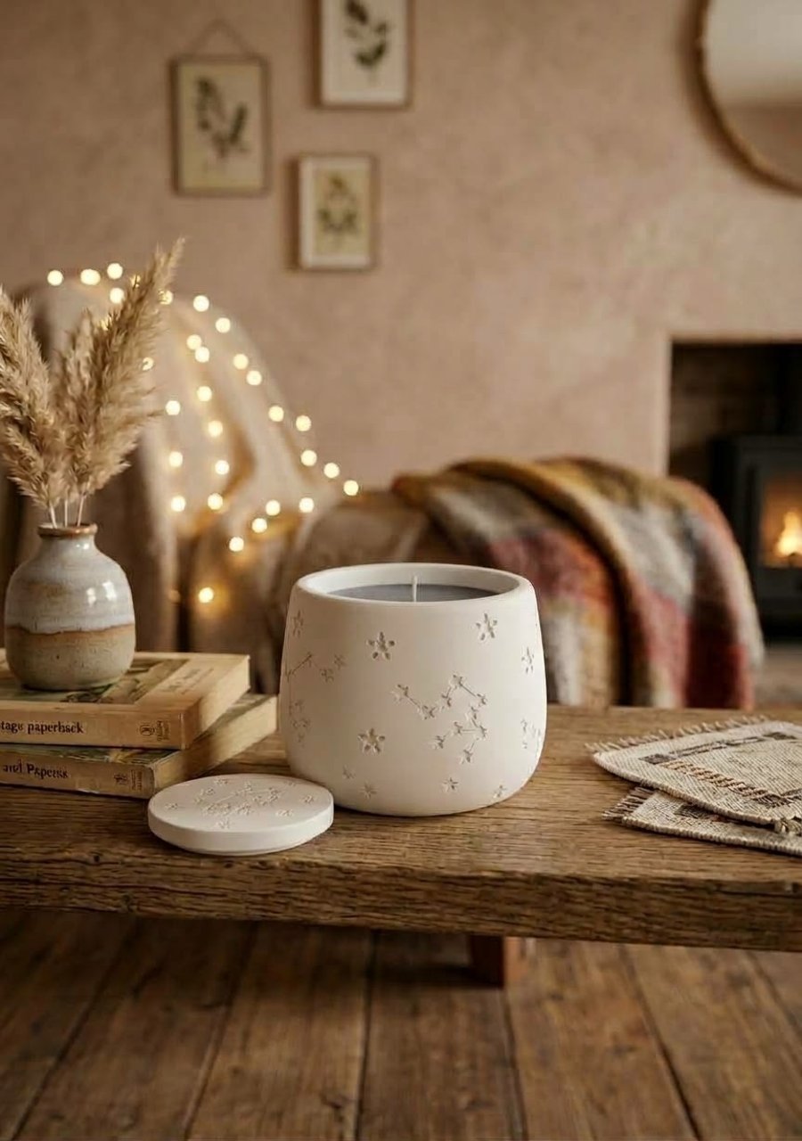 Black Candle Filled White Starry Jar with Lid