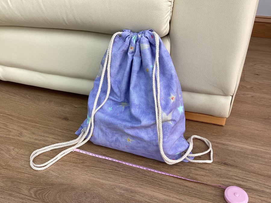 drawstring fabric bag, fully lined. Drawstring backpack, fabric backpack with dr