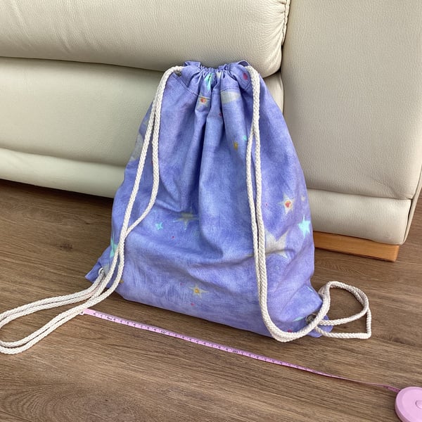 drawstring fabric bag, fully lined. Drawstring backpack, fabric backpack with dr