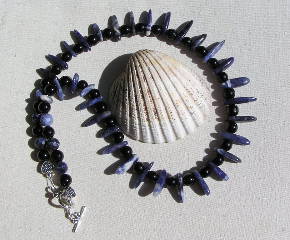 Blue Sodalite & Black Onyx Gemstone Statement Beaded Tribal Necklace