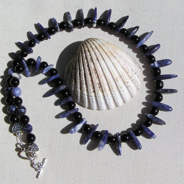 Blue Sodalite & Black Onyx Gemstone Statement Beaded Tribal Necklace