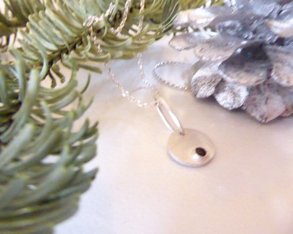 Silver Necklace with a black onyx minimalist pendant, July birthstone
