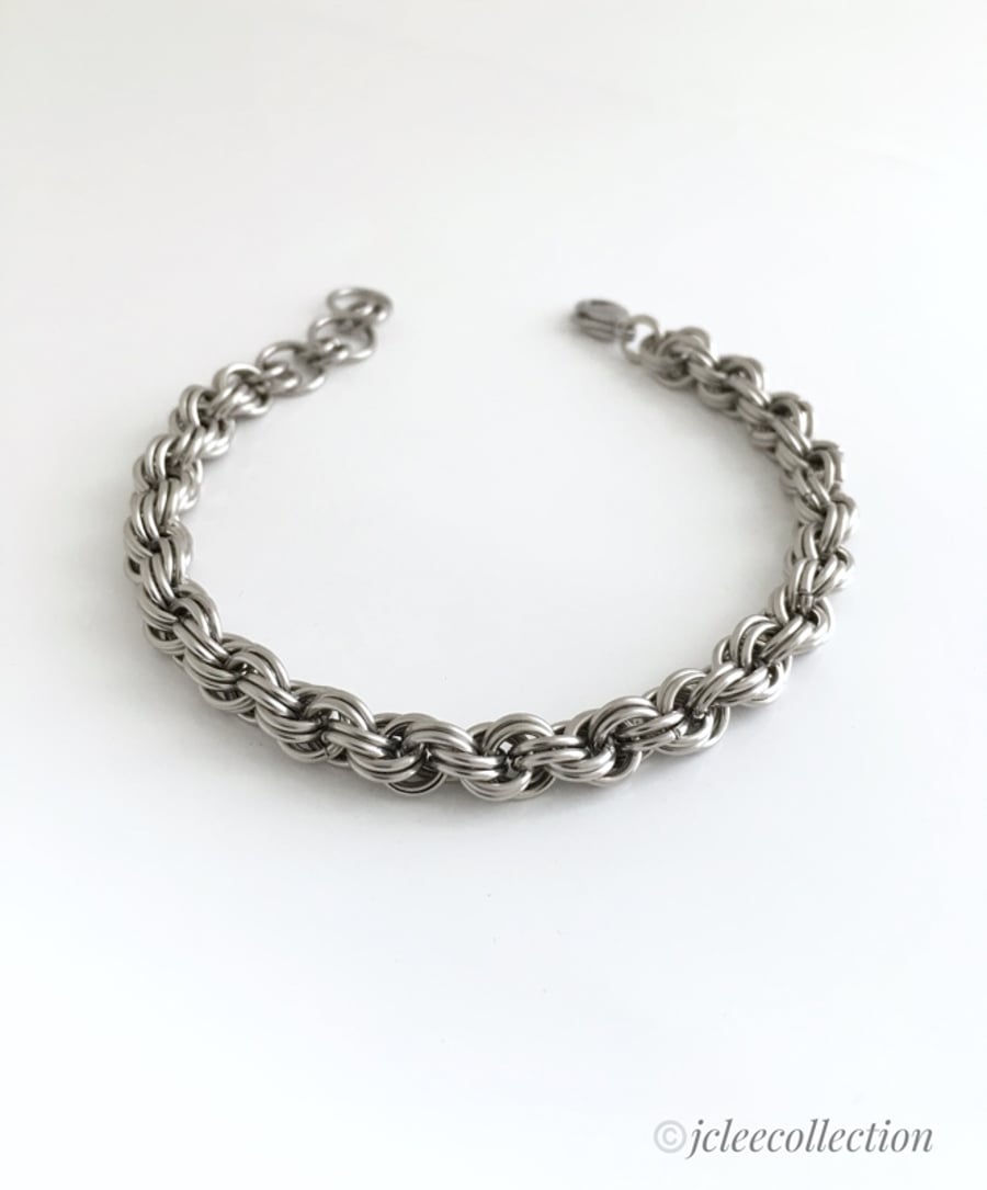 Stainless Steel Spiral Chainmaille Bracelet - Slender Unisex Design
