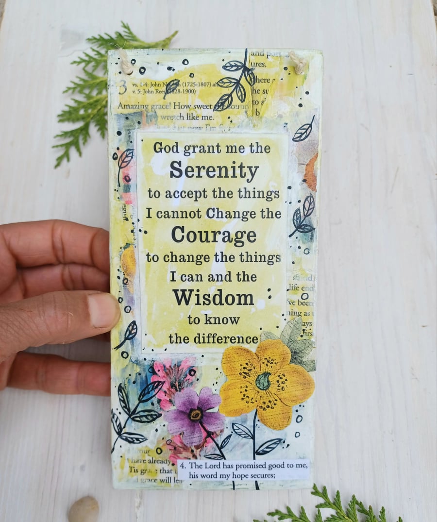 Serenity Prayer, Original Mixed Media Collage,  Nature Wall Art On Wood
