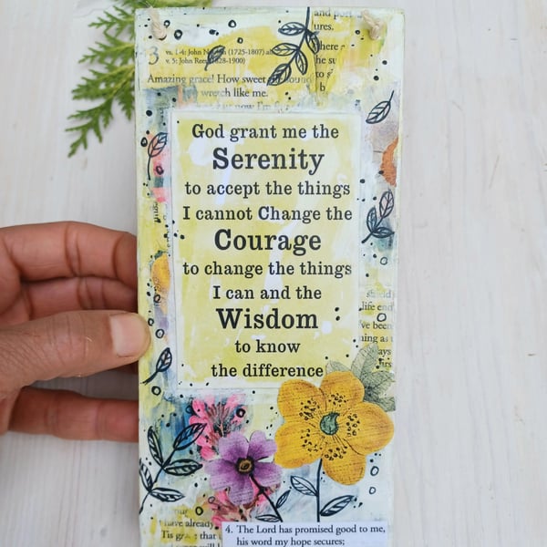 Serenity Prayer, Original Mixed Media Collage,  Nature Wall Art On Wood
