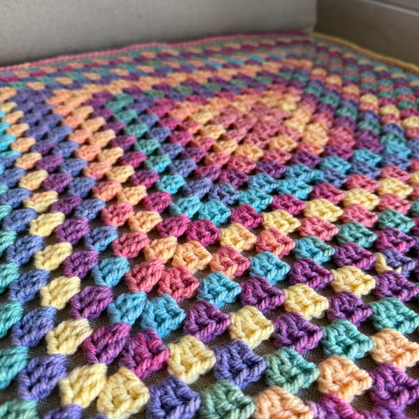 Handmade Crochet Baby Blanket – Multicoloured Granny Square Baby Blanket – 24"