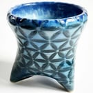 Three Legged Houseplant Holder in Blue Glazes 