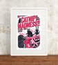 Cat 'Catnip' A4 Hand Pulled Screen Print