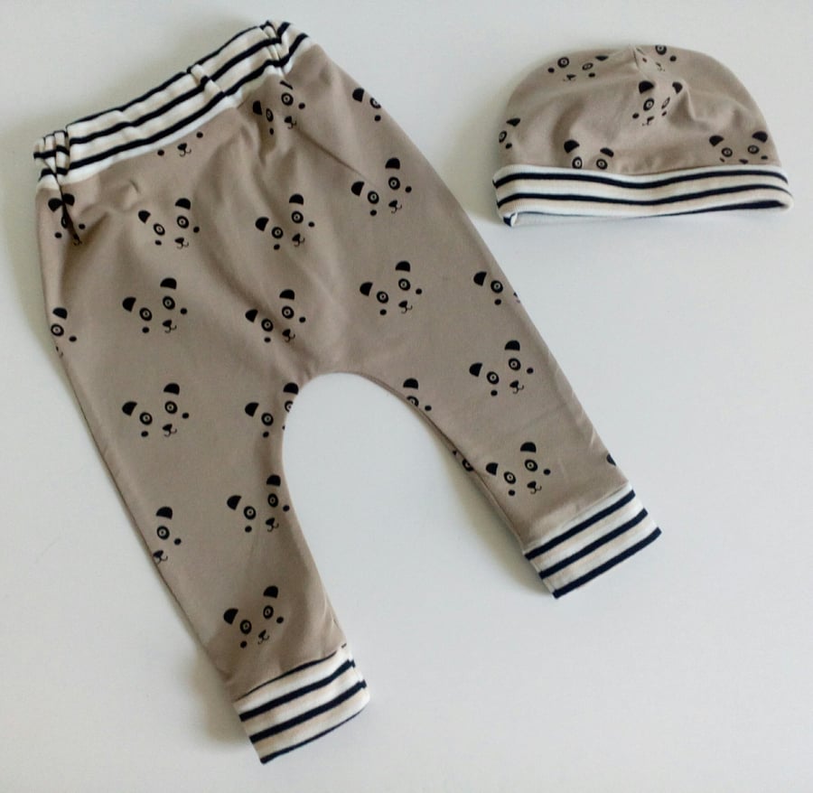 0-3 months, slouchy leggings and hat set, panda bear design, newborn gift