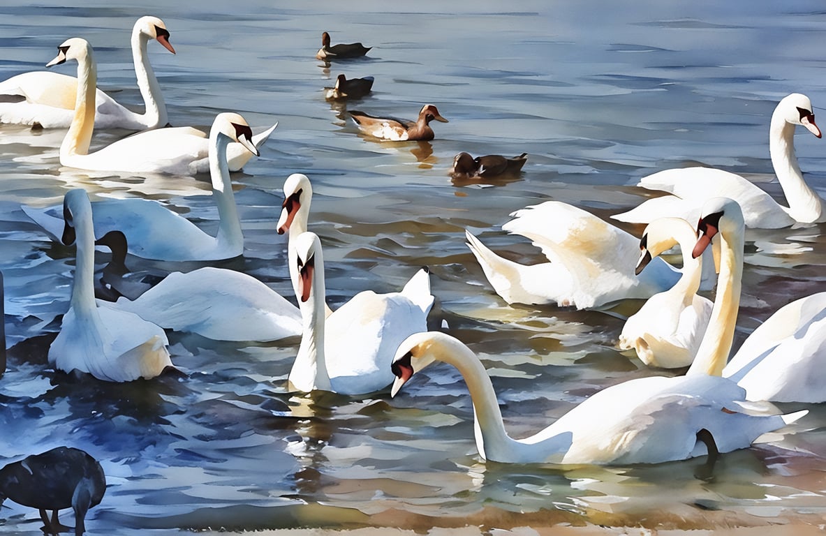 Print of Original Water Colour A4 Lots of Swans 