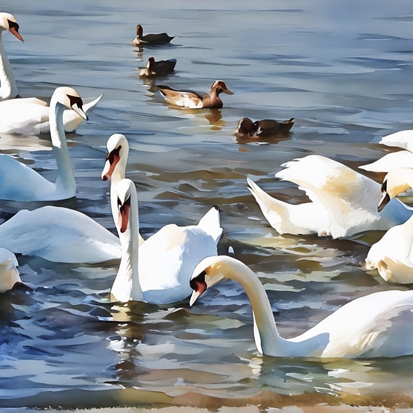 Print of Original Water Colour A4 Lots of Swans 