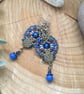 Pretty Dangle Blue beaded earrings, birthday gift for her, blue and copper  - Image 6