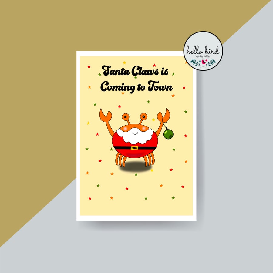 Crab Christmas Card - Santa Claws is Coming to Town