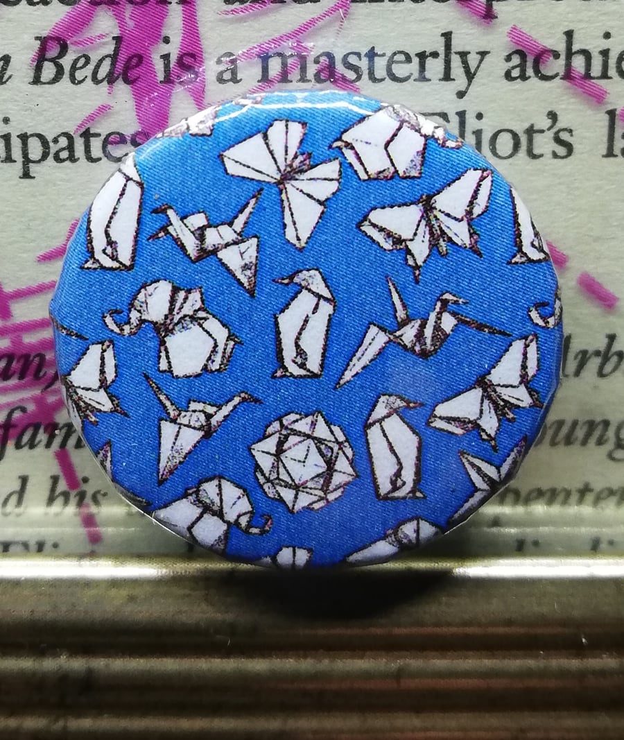 Origami Animals - blue 25mm Button Badge - Free Postage!