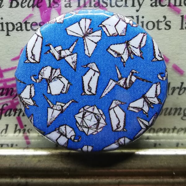 Origami Animals - blue 25mm Button Badge - Free Postage!