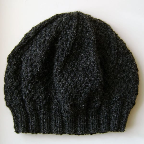 Beanie Hat in Charcoal Aran Wool