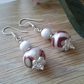 Hand Made Polymer Clay & Howelite  Tibetan Silver Earrings (HELP A CHARITY)